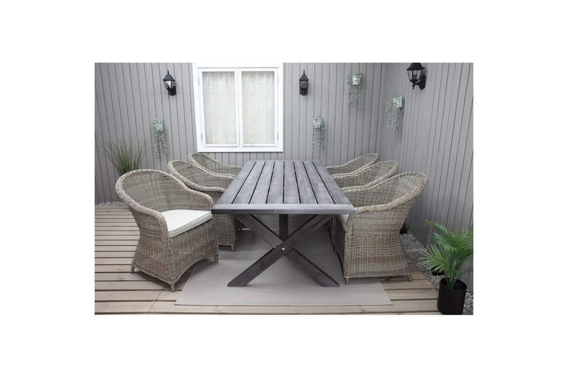 Udendørs møbelgruppe 220 cm bord & 6 Belize naturlig stole Grå - Grå - Havemøbler - Udendørsgruppe - Havesæt