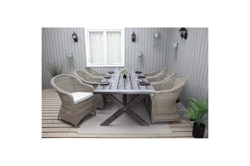 Udendørs møbelgruppe 220 cm bord & 6 Belize naturlig stole Grå - Grå - Havemøbler - Udendørsgruppe - Havesæt