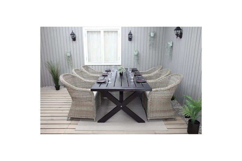 Udendørs møbelgruppe 220 cm bord & 6 Belize naturlig stole Sort - Sort - Havemøbler - Udendørsgruppe - Havesæt