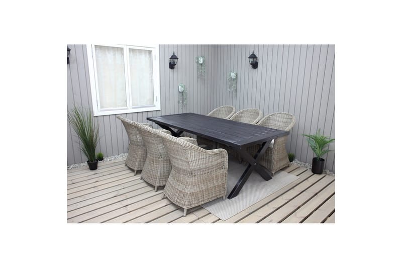 Udendørs møbelgruppe 220 cm bord & 6 Belize naturlig stole Sort - Sort - Havemøbler - Udendørsgruppe - Havesæt
