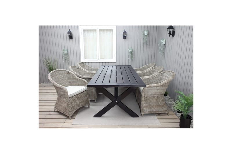 Udendørs møbelgruppe 220 cm bord & 6 Belize naturlig stole Sort - Sort - Havemøbler - Udendørsgruppe - Havesæt