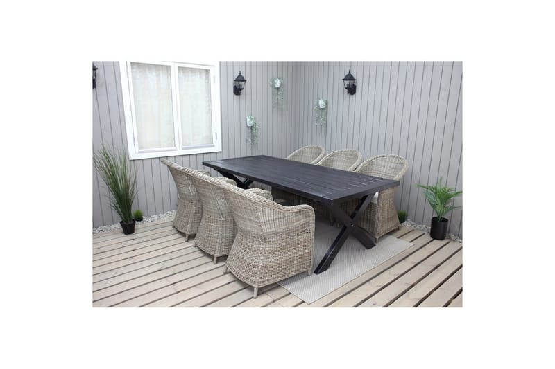 Udendørs møbelgruppe 220 cm bord & 6 Belize naturlig stole Sort - Sort - Havemøbler - Udendørsgruppe - Havesæt