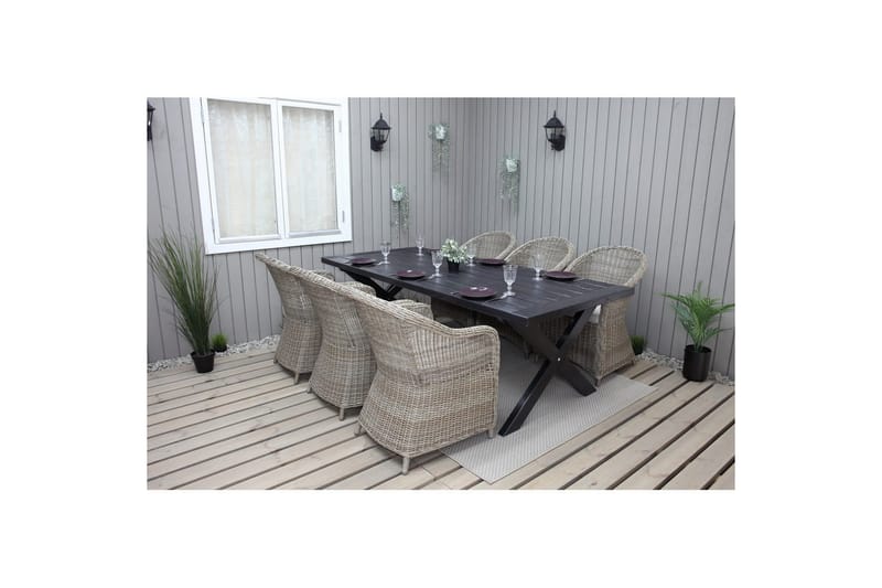 Udendørs møbelgruppe 220 cm bord & 6 Belize naturlig stole Sort - Sort - Havemøbler - Udendørsgruppe - Havesæt
