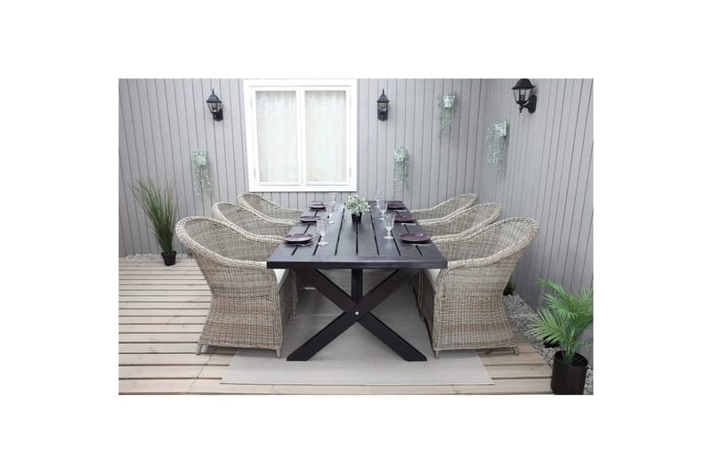Udendørs møbelgruppe 220 cm bord & 6 Belize naturlig stole Sort - Sort - Havemøbler - Udendørsgruppe - Havesæt