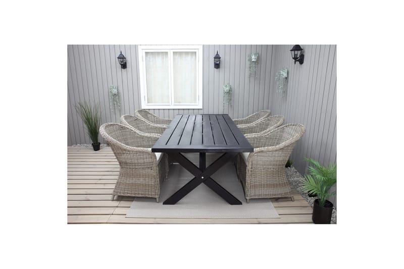 Udendørs møbelgruppe 220 cm bord & 6 Belize naturlig stole Sort - Sort - Havemøbler - Udendørsgruppe - Havesæt
