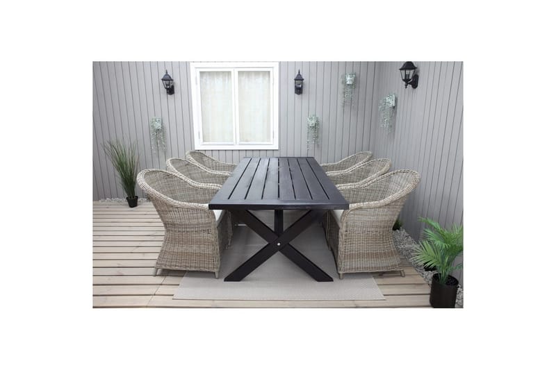 Udendørs møbelgruppe 220 cm bord & 6 Belize naturlig stole Sort - Sort - Havemøbler - Udendørsgruppe - Havesæt