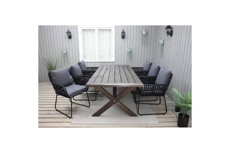 Udendørs møbelgruppe 220 cm Bord & 6 Levanto grå stole Brun - Brun - Havemøbler - Udendørsgruppe - Havesæt