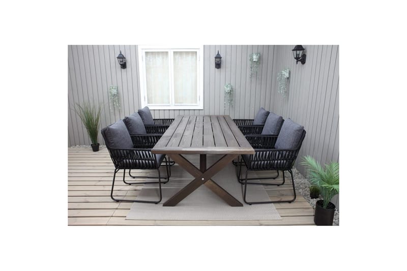 Udendørs møbelgruppe 220 cm Bord & 6 Levanto grå stole Brun - Brun - Havemøbler - Udendørsgruppe - Havesæt