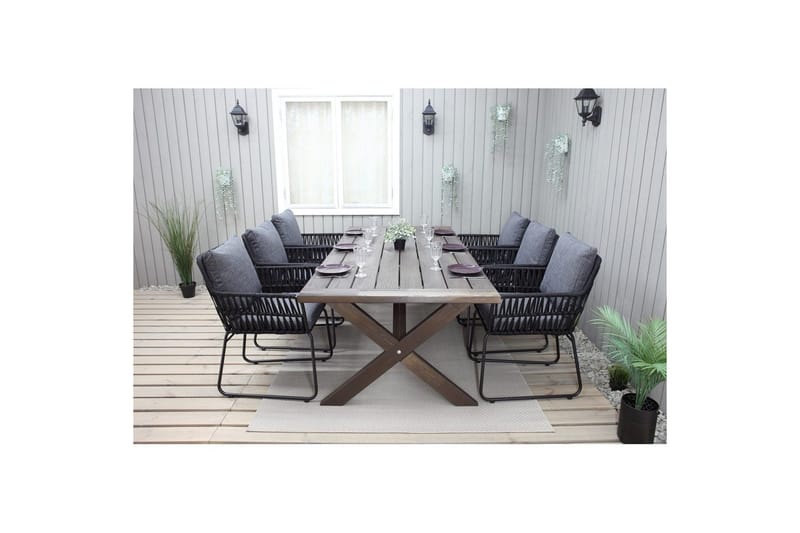 Udendørs møbelgruppe 220 cm Bord & 6 Levanto grå stole Brun - Brun - Havemøbler - Udendørsgruppe - Havesæt