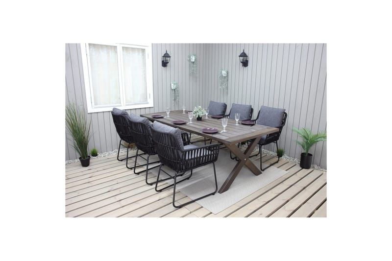 Udendørs møbelgruppe 220 cm Bord & 6 Levanto grå stole Brun - Brun - Havemøbler - Udendørsgruppe - Havesæt