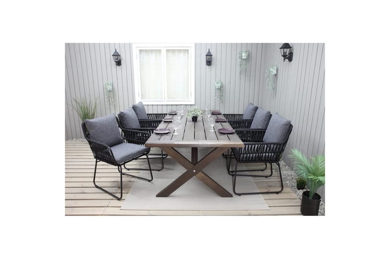 Udendørs møbelgruppe 220 cm Bord & 6 Levanto grå stole Brun - Brun - Havemøbler - Udendørsgruppe - Havesæt