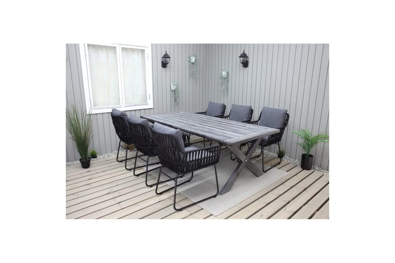 Udendørs møbelgruppe 220 cm Bord & 6 Levanto grå stole Grå - Grå - Havemøbler - Udendørsgruppe - Havesæt