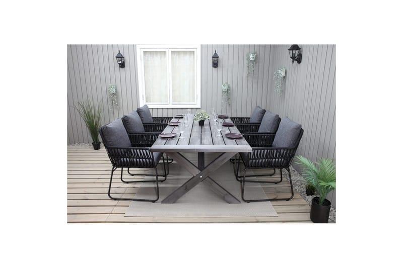 Udendørs møbelgruppe 220 cm Bord & 6 Levanto grå stole Grå - Grå - Havemøbler - Udendørsgruppe - Havesæt