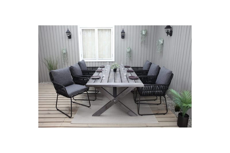 Udendørs møbelgruppe 220 cm Bord & 6 Levanto grå stole Grå - Grå - Havemøbler - Udendørsgruppe - Havesæt
