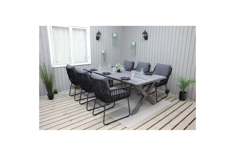 Udendørs møbelgruppe 220 cm Bord & 6 Levanto grå stole Grå - Grå - Havemøbler - Udendørsgruppe - Havesæt