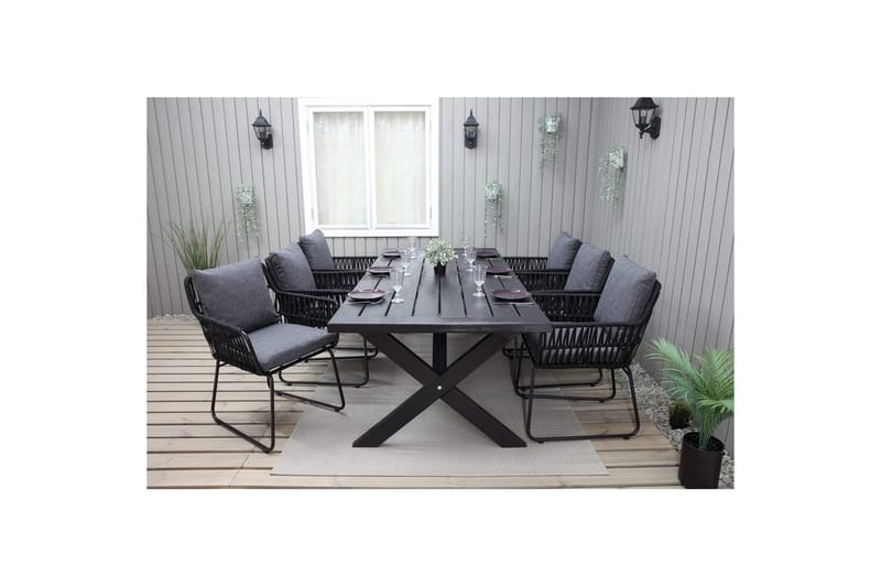 Udendørs møbelgruppe 220 cm Bord & 6 Levanto grå stole Sort - Sort - Havemøbler - Udendørsgruppe - Havesæt