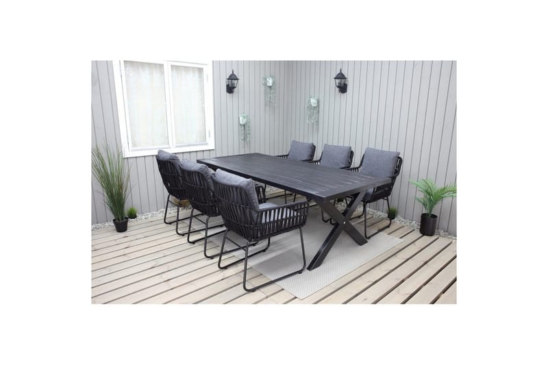 Udendørs møbelgruppe 220 cm Bord & 6 Levanto grå stole Sort - Sort - Havemøbler - Udendørsgruppe - Havesæt