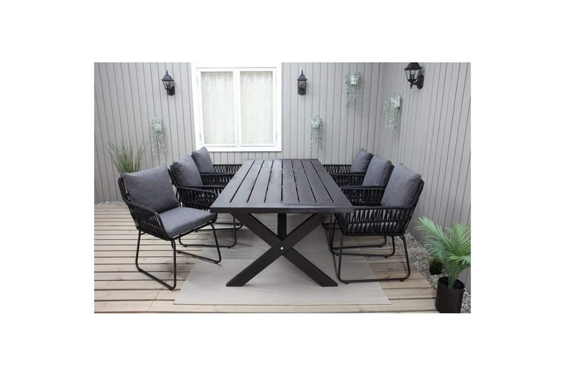 Udendørs møbelgruppe 220 cm Bord & 6 Levanto grå stole Sort - Sort - Havemøbler - Udendørsgruppe - Havesæt