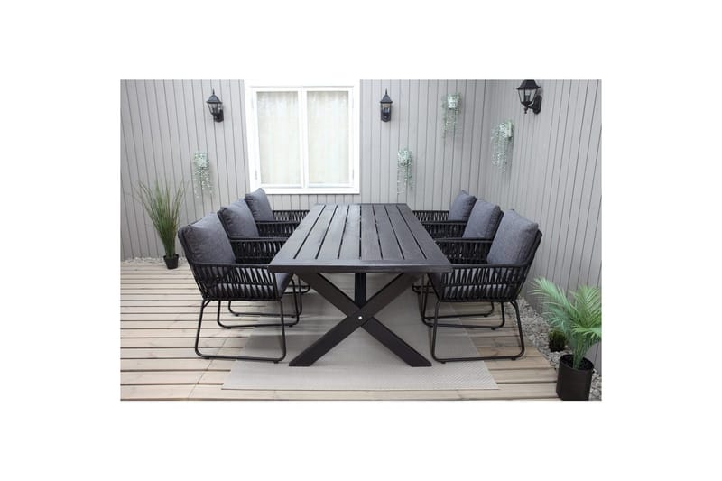 Udendørs møbelgruppe 220 cm Bord & 6 Levanto grå stole Sort - Sort - Havemøbler - Udendørsgruppe - Havesæt