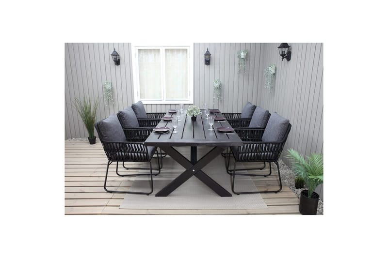 Udendørs møbelgruppe 220 cm Bord & 6 Levanto grå stole Sort - Sort - Havemøbler - Udendørsgruppe - Havesæt