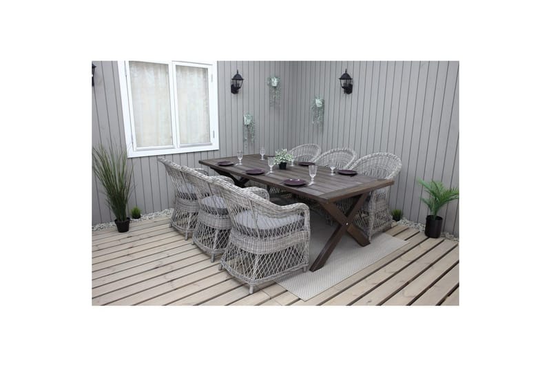 Udendørs møbelgruppe 220 cm bord & 6 Merida grå stole Brun - Brun - Havemøbler - Udendørsgruppe - Havesæt