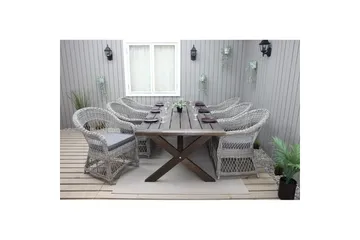 Udendørs møbelgruppe 220 cm bord & 6 Merida grå stole Brun - Brun - Havemøbler - Udendørsgruppe - Havesæt