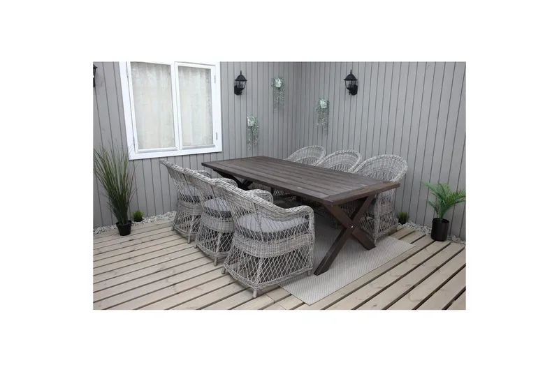 Udendørs møbelgruppe 220 cm bord & 6 Merida grå stole Brun - Brun - Havemøbler - Udendørsgruppe - Havesæt