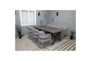 Udendørs møbelgruppe 220 cm bord & 6 Merida grå stole Brun - Brun - Havemøbler - Udendørsgruppe - Havesæt