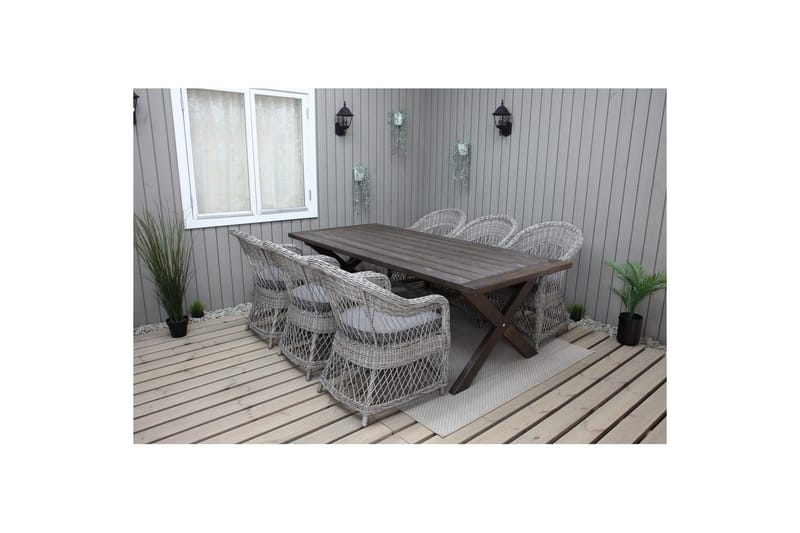 Udendørs møbelgruppe 220 cm bord & 6 Merida grå stole Brun - Brun - Havemøbler - Udendørsgruppe - Havesæt