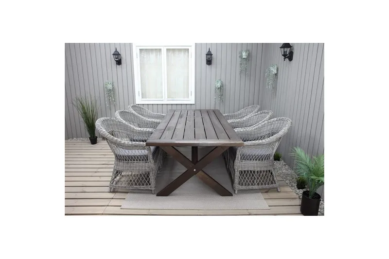 Udendørs møbelgruppe 220 cm bord & 6 Merida grå stole Brun - Brun - Havemøbler - Udendørsgruppe - Havesæt