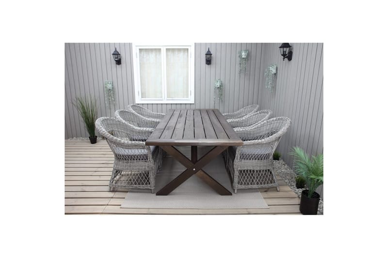 Udendørs møbelgruppe 220 cm bord & 6 Merida grå stole Brun - Brun - Havemøbler - Udendørsgruppe - Havesæt