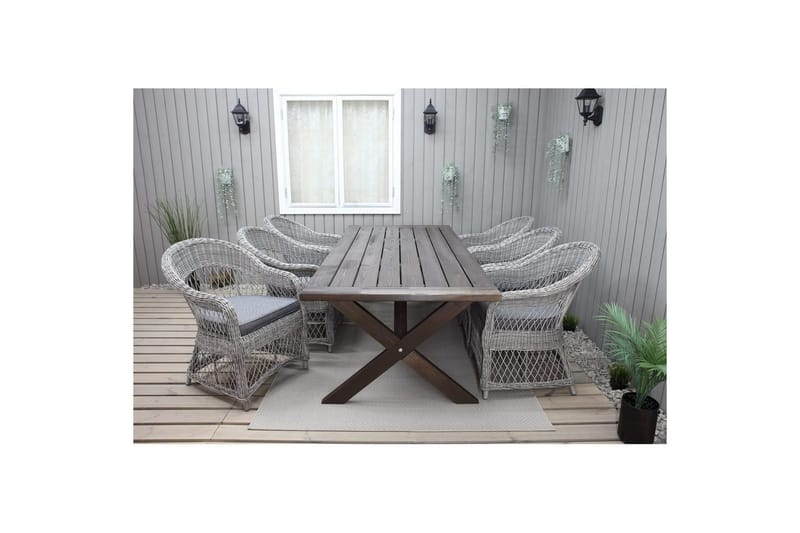 Udendørs møbelgruppe 220 cm bord & 6 Merida grå stole Brun - Brun - Havemøbler - Udendørsgruppe - Havesæt