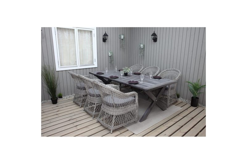 Udendørs møbelgruppe 220 cm bord & 6 Merida grå stole Grå - Grå - Havemøbler - Udendørsgruppe - Havesæt