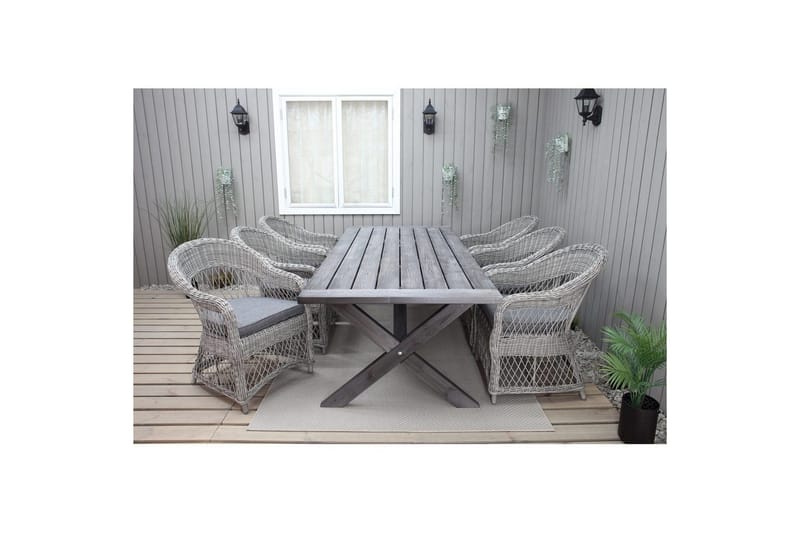 Udendørs møbelgruppe 220 cm bord & 6 Merida grå stole Grå, Grå