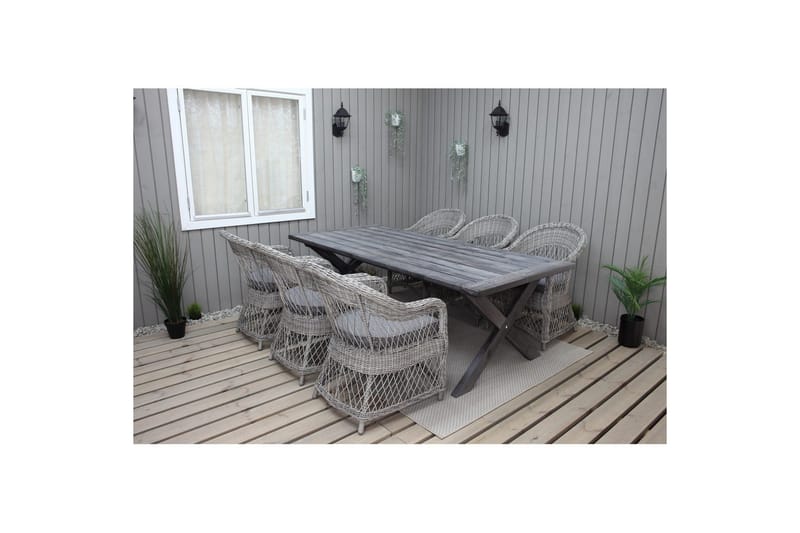 Udendørs møbelgruppe 220 cm bord & 6 Merida grå stole Grå - Grå - Havemøbler - Udendørsgruppe - Havesæt