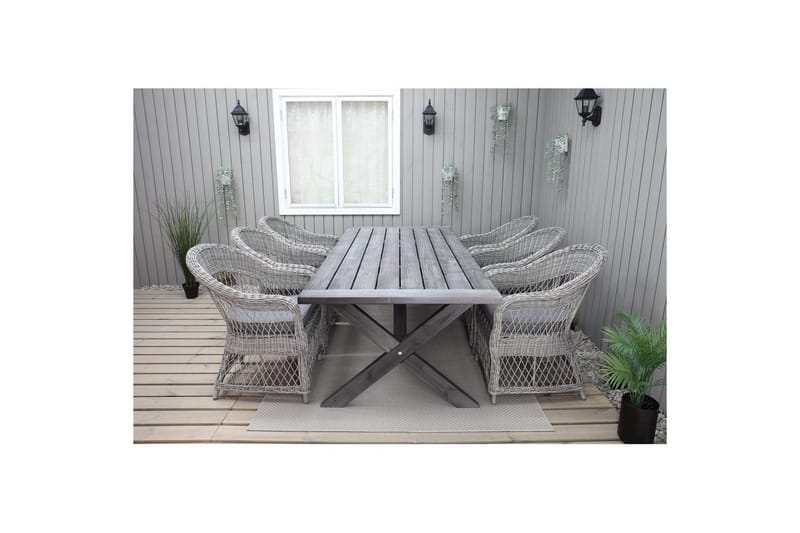 Udendørs møbelgruppe 220 cm bord & 6 Merida grå stole Grå - Grå - Havemøbler - Udendørsgruppe - Havesæt