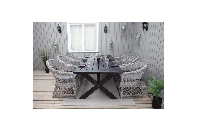 Udendørs møbelgruppe 220 cm bord & 6 Merida grå stole Sort - Sort - Havemøbler - Udendørsgruppe - Havesæt