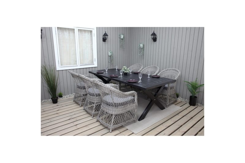 Udendørs møbelgruppe 220 cm bord & 6 Merida grå stole Sort - Sort - Havemøbler - Udendørsgruppe - Havesæt