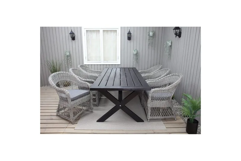 Udendørs møbelgruppe 220 cm bord & 6 Merida grå stole Sort, Sort