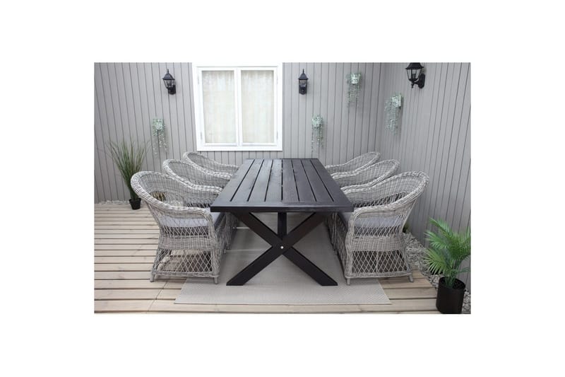 Udendørs møbelgruppe 220 cm bord & 6 Merida grå stole Sort - Sort - Havemøbler - Udendørsgruppe - Havesæt