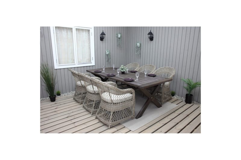 Udendørs møbelgruppe 220 cm bord & 6 Merida naturlig stole Brun - Brun - Havemøbler - Udendørsgruppe - Havesæt