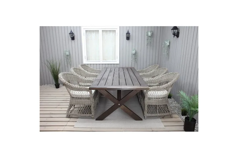 Udendørs møbelgruppe 220 cm bord & 6 Merida naturlig stole Brun - Brun - Havemøbler - Udendørsgruppe - Havesæt
