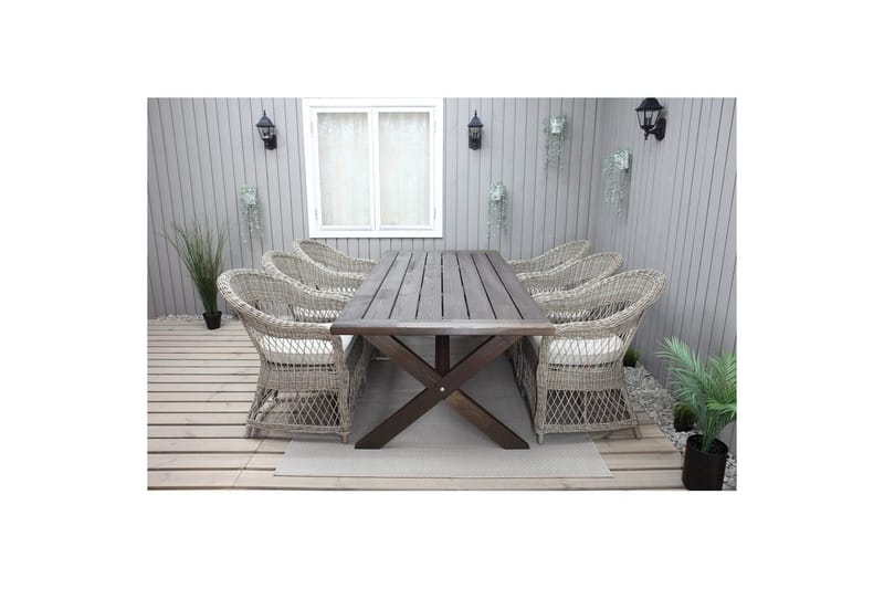 Udendørs møbelgruppe 220 cm bord & 6 Merida naturlig stole Brun - Brun - Havemøbler - Udendørsgruppe - Havesæt
