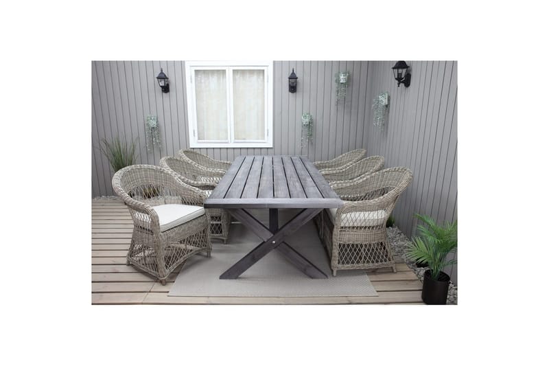 Udendørs møbelgruppe 220 cm bord & 6 Merida naturlig stole Grå - Grå - Havemøbler - Udendørsgruppe - Havesæt