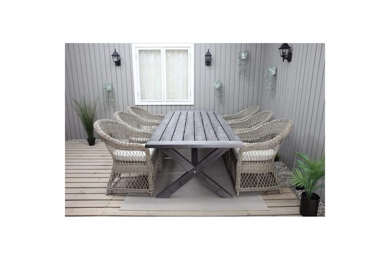 Udendørs møbelgruppe 220 cm bord & 6 Merida naturlig stole Grå - Grå - Havemøbler - Udendørsgruppe - Havesæt