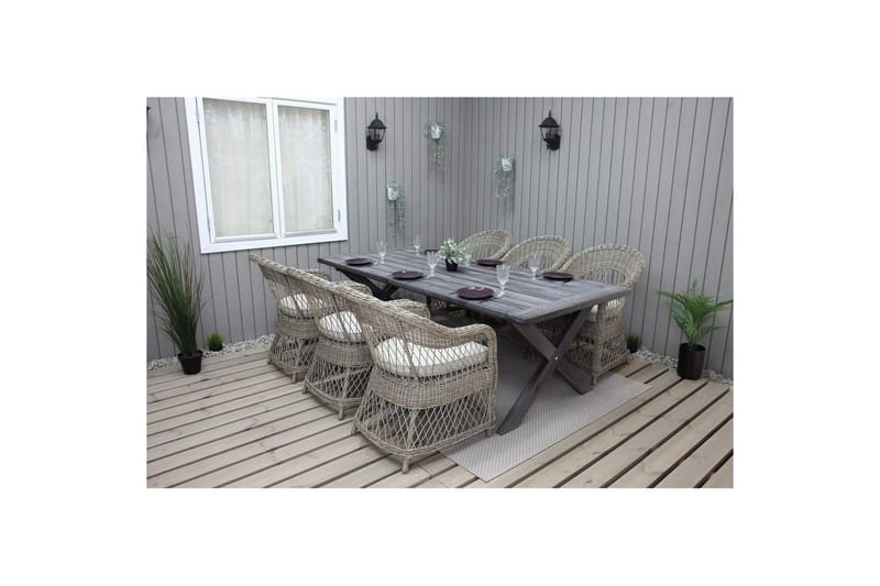 Udendørs møbelgruppe 220 cm bord & 6 Merida naturlig stole Grå - Grå - Havemøbler - Udendørsgruppe - Havesæt