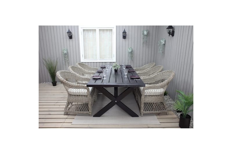 Udendørs møbelgruppe 220 cm bord & 6 Merida naturlig stole Sort - Sort - Havemøbler - Udendørsgruppe - Havesæt