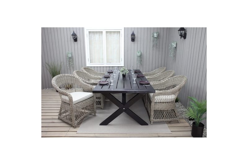 Udendørs møbelgruppe 220 cm bord & 6 Merida naturlig stole Sort - Sort - Havemøbler - Udendørsgruppe - Havesæt