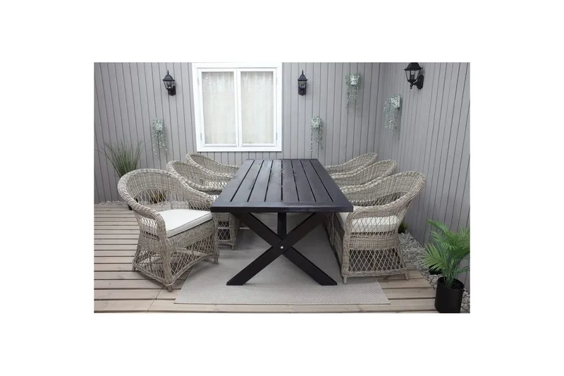 Udendørs møbelgruppe 220 cm bord & 6 Merida naturlig stole Sort - Sort - Havemøbler - Udendørsgruppe - Havesæt