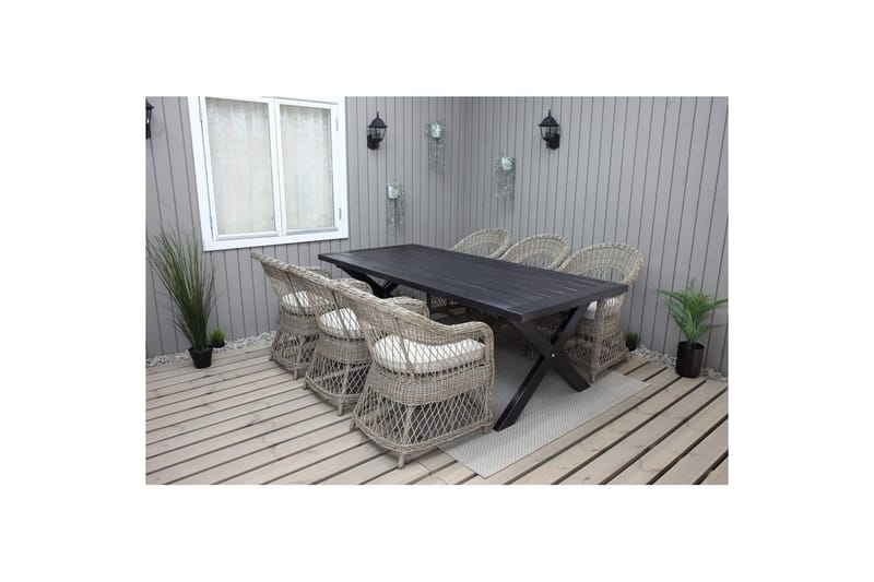 Udendørs møbelgruppe 220 cm bord & 6 Merida naturlig stole Sort - Sort - Havemøbler - Udendørsgruppe - Havesæt